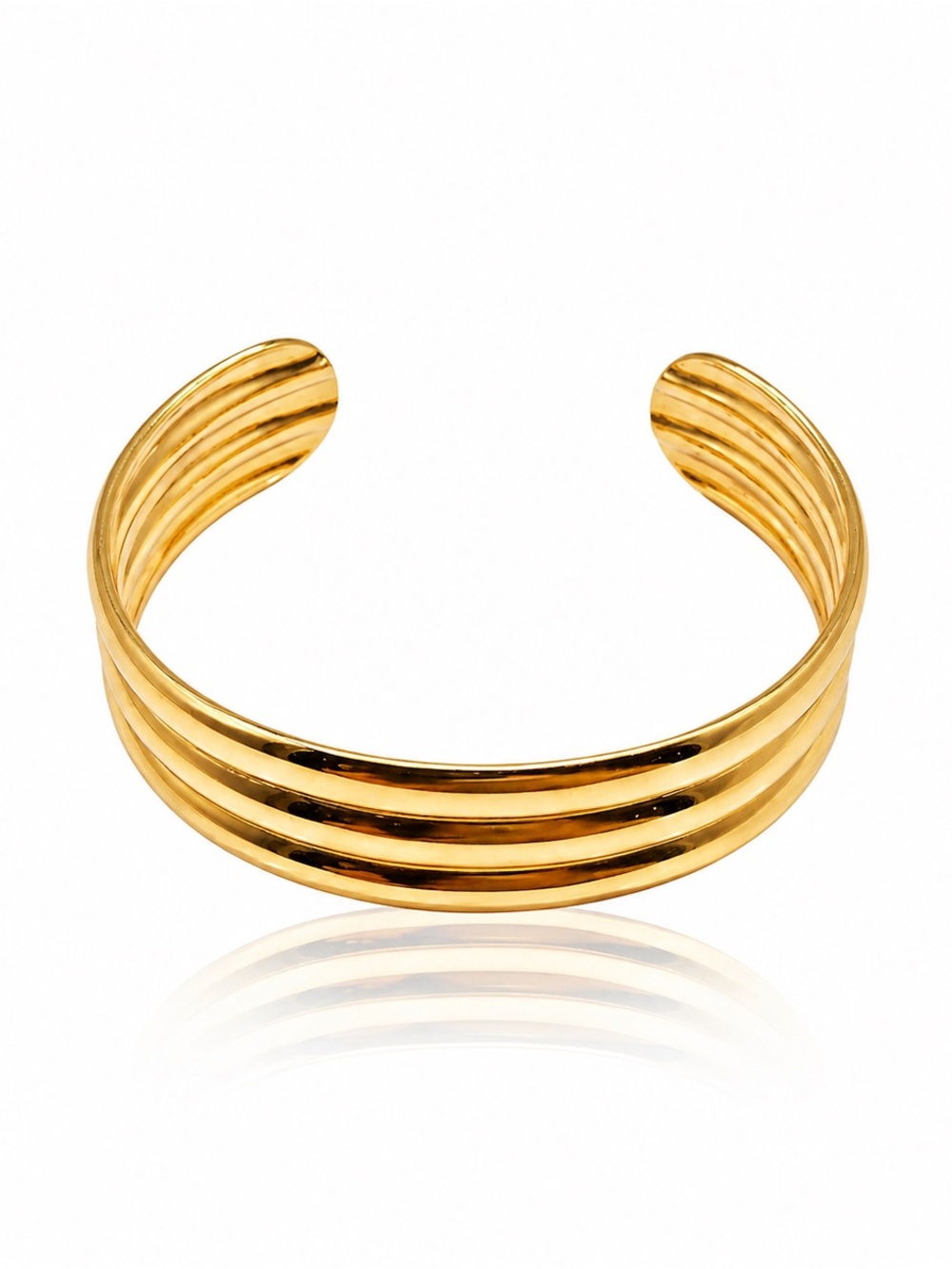 Gold Ribbed Open Cuff Bracelet